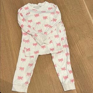 Sammy + Nat Pink Elephant Pajama Set in White
